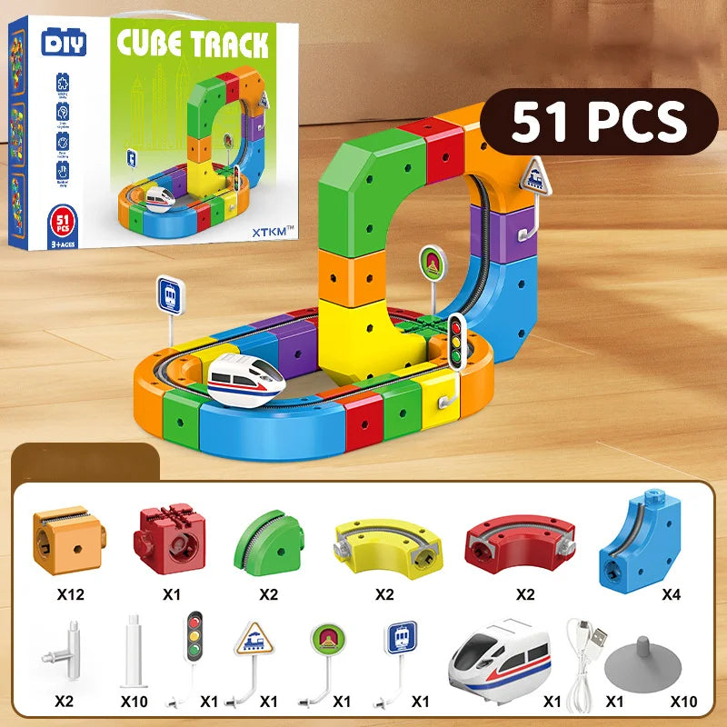 Children Magic Track Train Electric Building Blocks Magnetic Rail Car Maze Toy