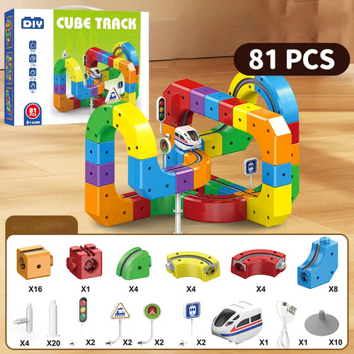 Children Magic Track Train Electric Building Blocks Magnetic Rail Car Maze Toy